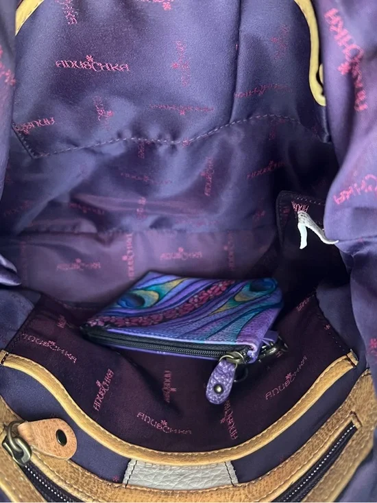 Anuschka Hand-Painted Leather Peacock Crossbody with Matching Coin Pouch - Picture 6 of 10